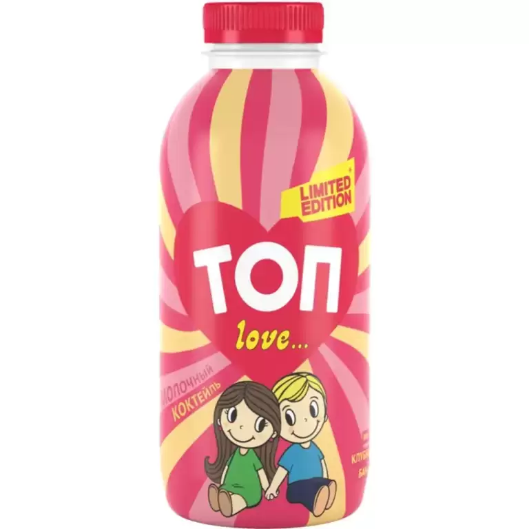 Молочный коктейль "Топ love" клубника-банан 2% 450 гр.