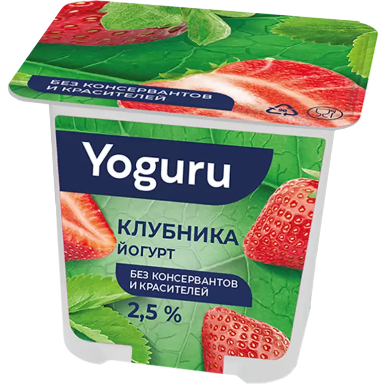 Йогурт Yoguru с фруктовым наполнителем клубника, 2.5%, 125 г