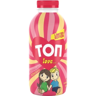 Молочный коктейль "Топ love" клубника-банан 2% 450 гр.